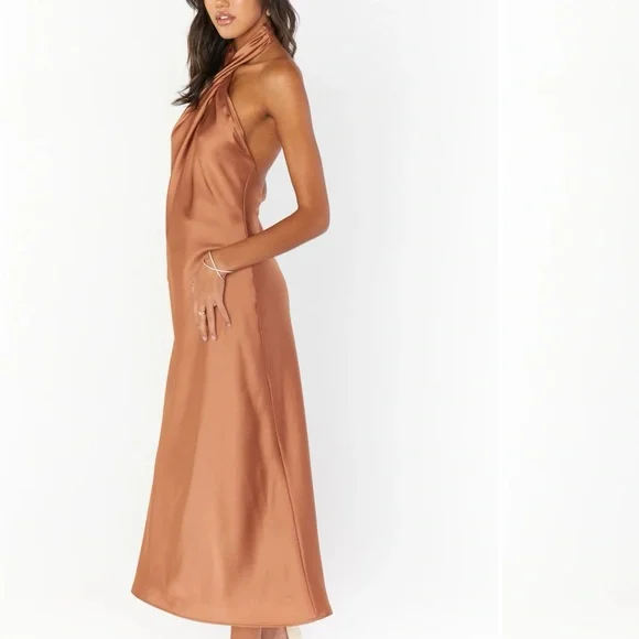 Show Me Your MuMu Strapless Satin Dress in Tan - Picture 2 of 4